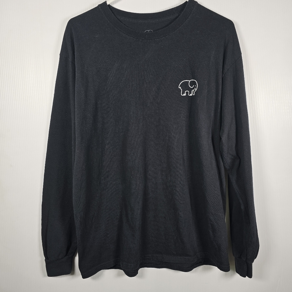 Ivory Ella Womens Black Long Sleeve‎ Tee With Blue Elephant Logo Size Large